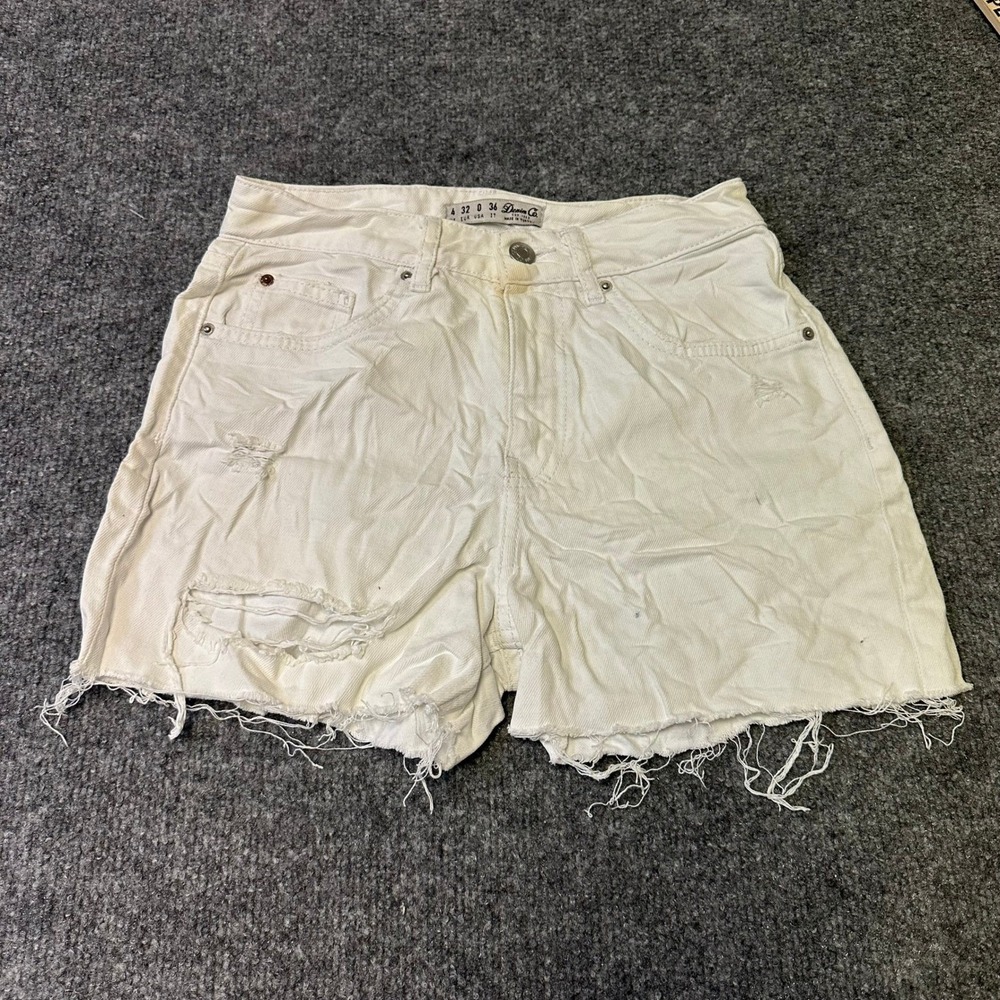 Denim Co Shorts Womens Size 0 White Distressed Raw Hem Casual Cotton Denim